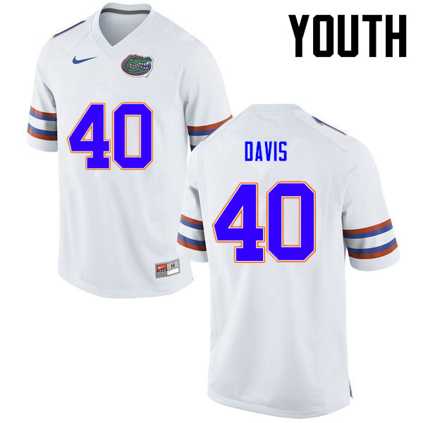 Youth Florida Gators #40 Jarrad Davis College Football Jerseys-White - Click Image to Close
